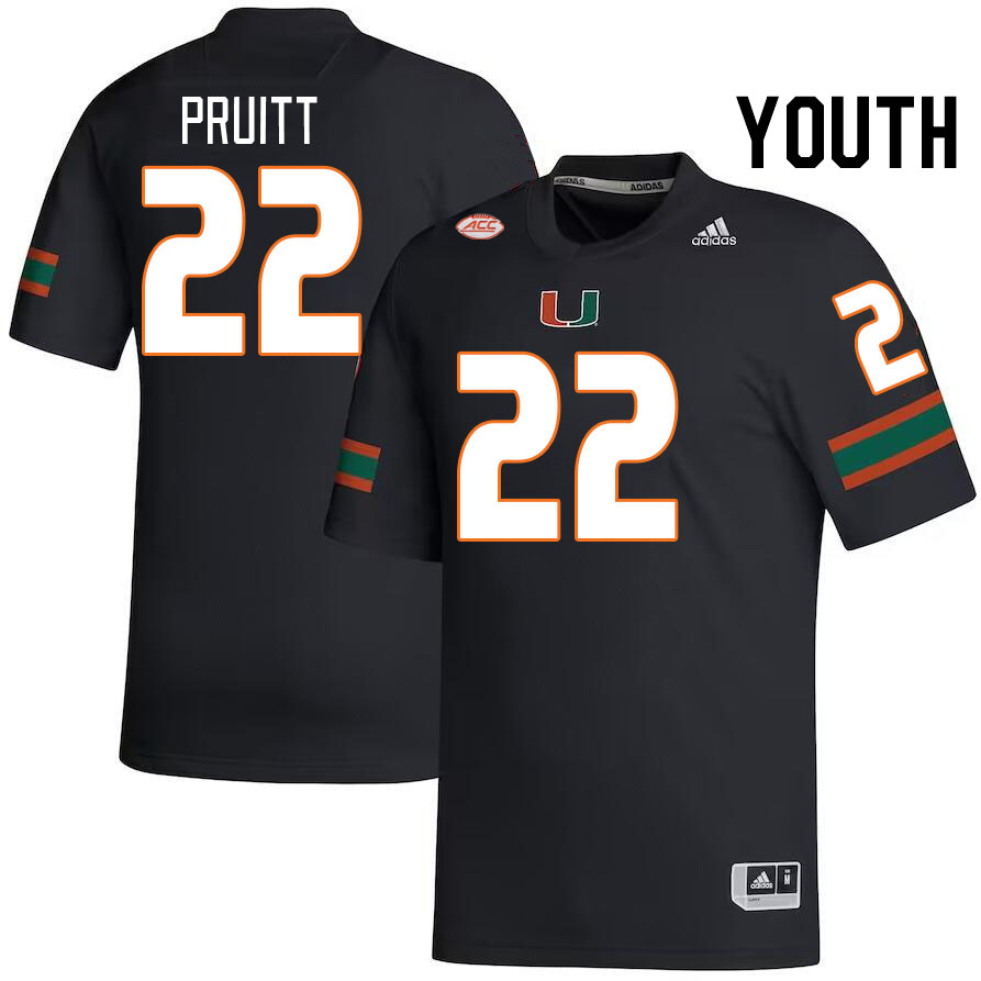 Youth #22 Cam Pruitt Miami Hurricanes College Football Jerseys Stitched-Black